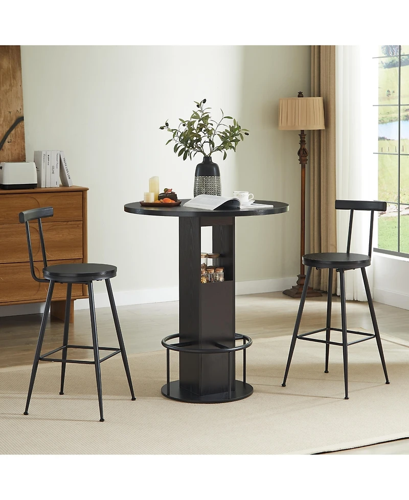 sumyeg 3-Piece Bar Table Set with 31.5-Inch Round and 2 Stools Metal Footrest Ring