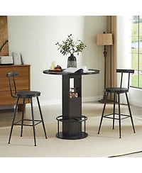 sumyeg 3-Piece Bar Table Set with 31.5-Inch Round and 2 Stools Metal Footrest Ring