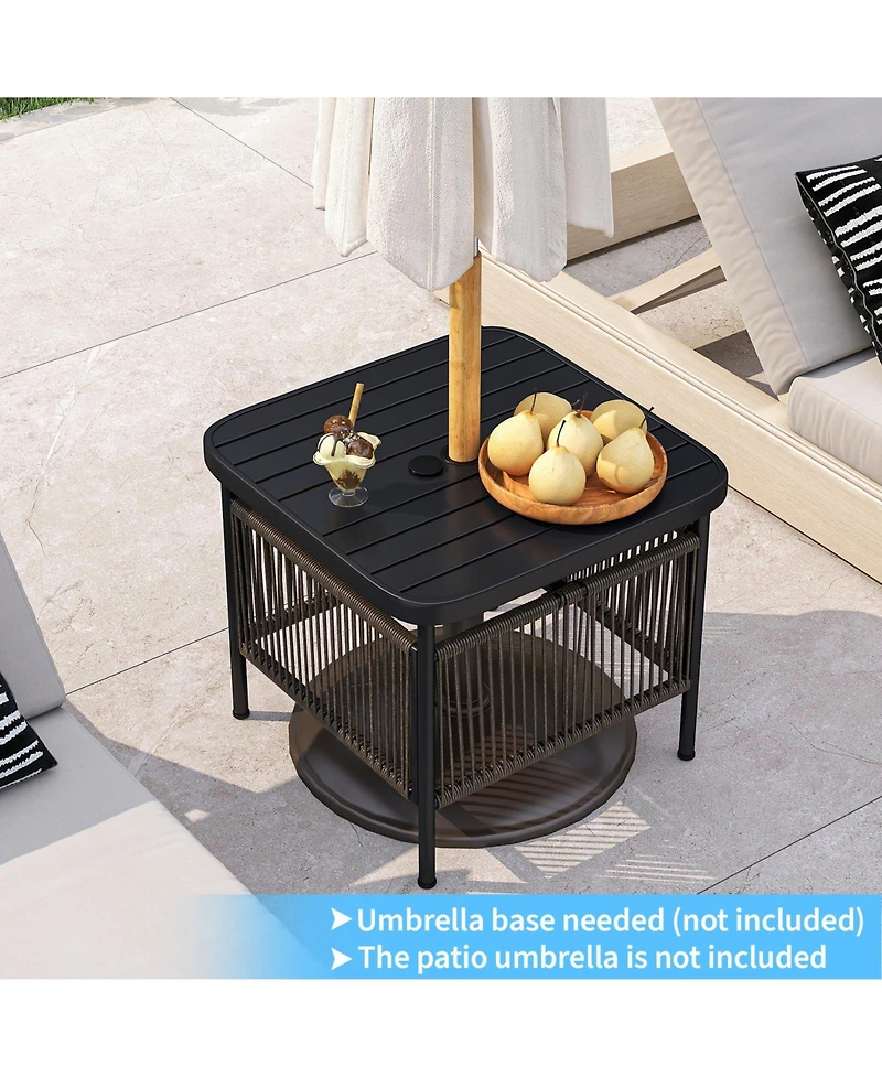 sumyeg Outdoor Side Table with Umbrella Hole and Storage Shelf
