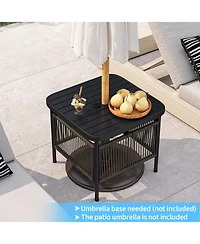 sumyeg Outdoor Side Table with Umbrella Hole and Storage Shelf