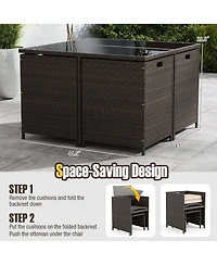 Gymax Set Of 9 Patio Dining Set with Tempered Glass Table and Ottoman Removable Cushions