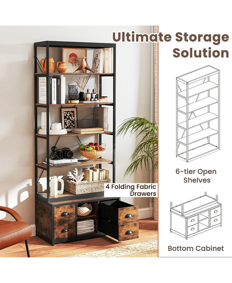 Sugift Eight Tier Bookshelf with Fabric Drawers and Metal Frame