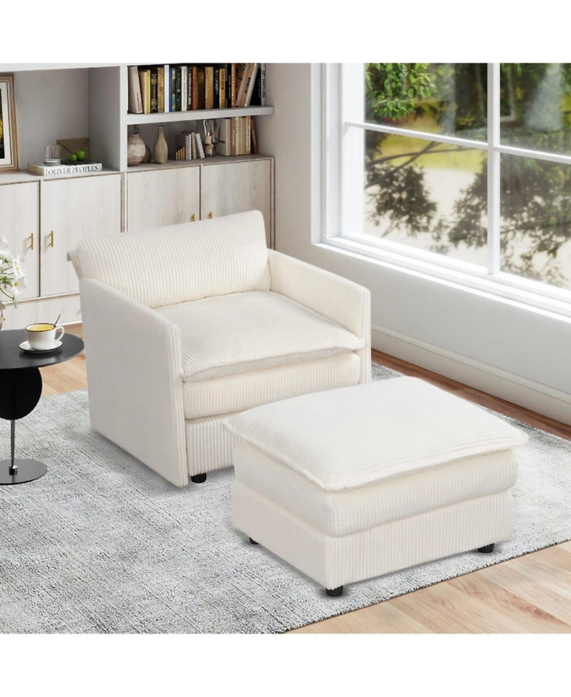 Gouun Oversized Accent Chair with Ottoman and Soft Corduroy Cushions