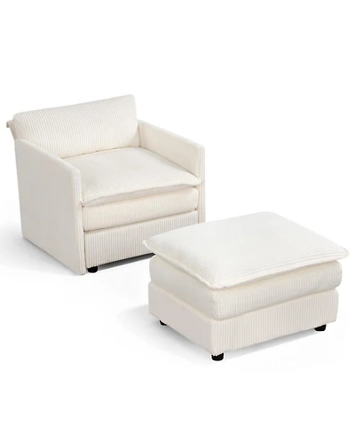 Gouun Oversized Accent Chair with Ottoman and Soft Corduroy Cushions