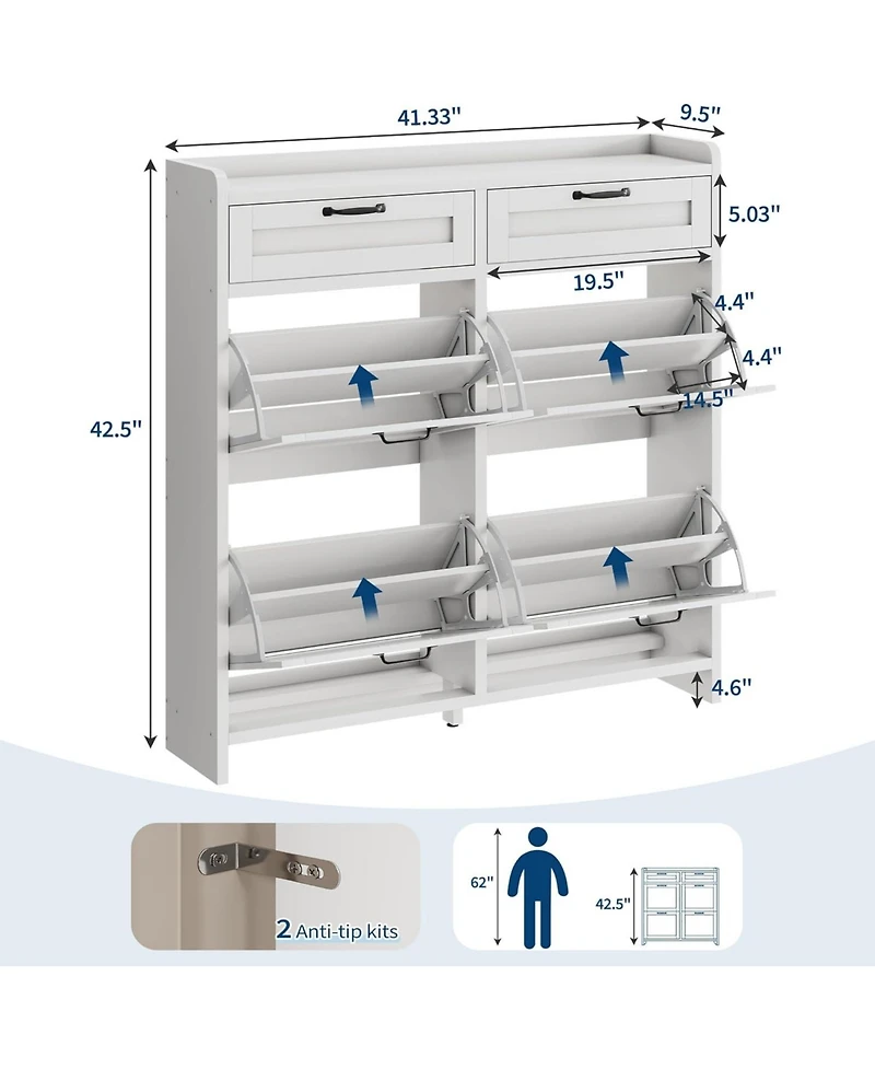 Homfan Shoe Cabinet with 4 Flip Drawers & 2 Top Drawers, Wooden Organizer Adjustable Shelf, Freestanding Storage Cabinets