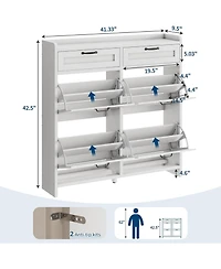 Homfan Shoe Cabinet with 4 Flip Drawers & 2 Top Drawers, Wooden Organizer Adjustable Shelf, Freestanding Storage Cabinets