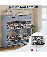 Homfan Shoe Cabinet with 4 Flip Drawers & 2 Top Drawers, Wooden Organizer Adjustable Shelf, Freestanding Storage Cabinets