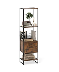 Slickblue Narrow 5-Tier Bookcase with Open Shelves and Storage Drawer