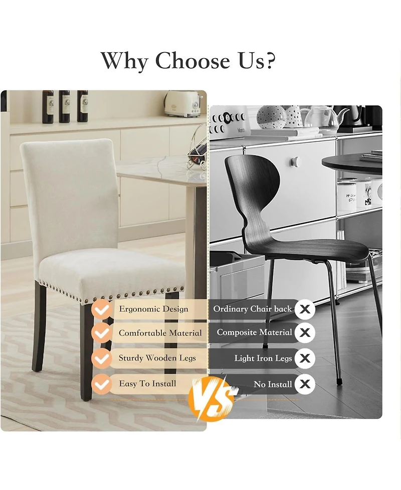 gaomon Dining Chairs Set of Upholstered Parsons Diner Room Chair Sets Fabric Kitchen Chairs with Nailhead Trim/Sturdy Wood Legs and Padded Cushion