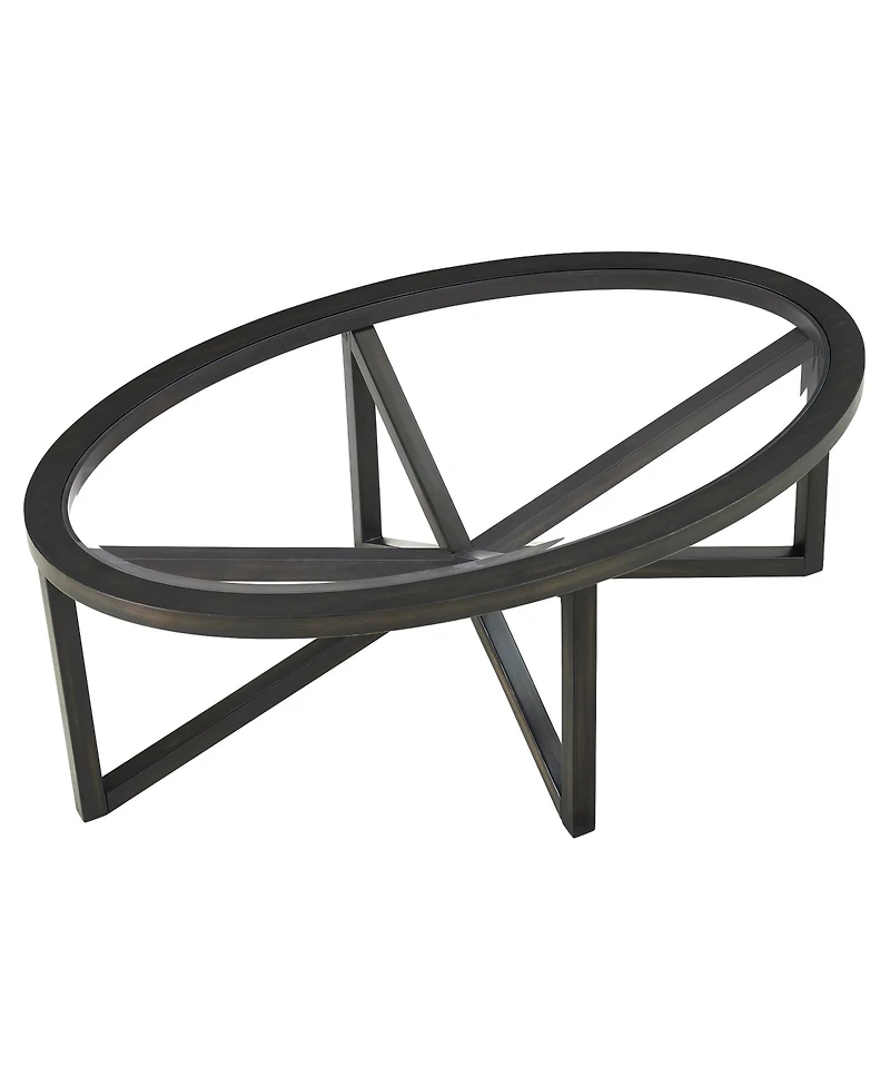 sumyeg Modern Round Tempered Glass Outdoor Coffee Table with Solid Wood Base