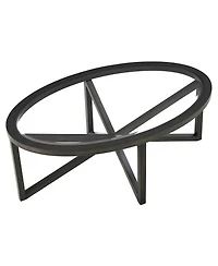 sumyeg Modern Round Tempered Glass Outdoor Coffee Table with Solid Wood Base