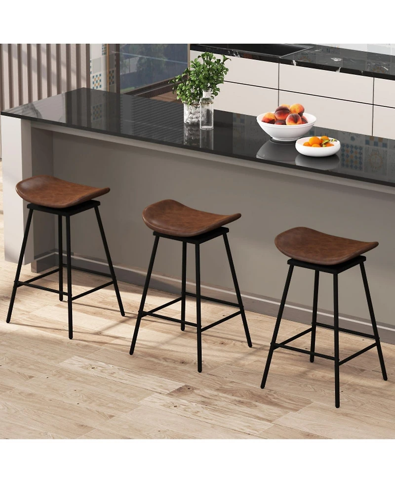 Gouun Set of 2 Faux Leather Swivel Backless Counter Height Bar Stools with Metal Legs