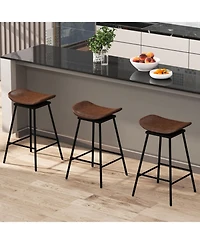 Gouun Set of 2 Faux Leather Swivel Backless Counter Height Bar Stools with Metal Legs