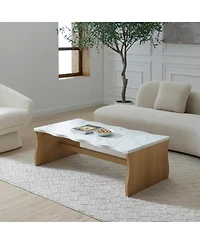Boyel Living 47.24 Inches Whisper of Waves Modern Coffee Table with Faux Marble Top and Solid Wood Base