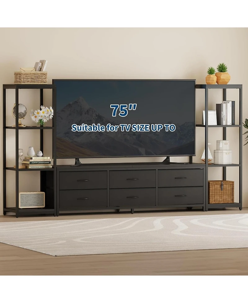 gaomon Tv Stand Dresser for 75 Inch Tv, Large Entertainment Center with Fabric Drawers & 4 Tier Storage Shelves, Modern Industrial Tv Console
