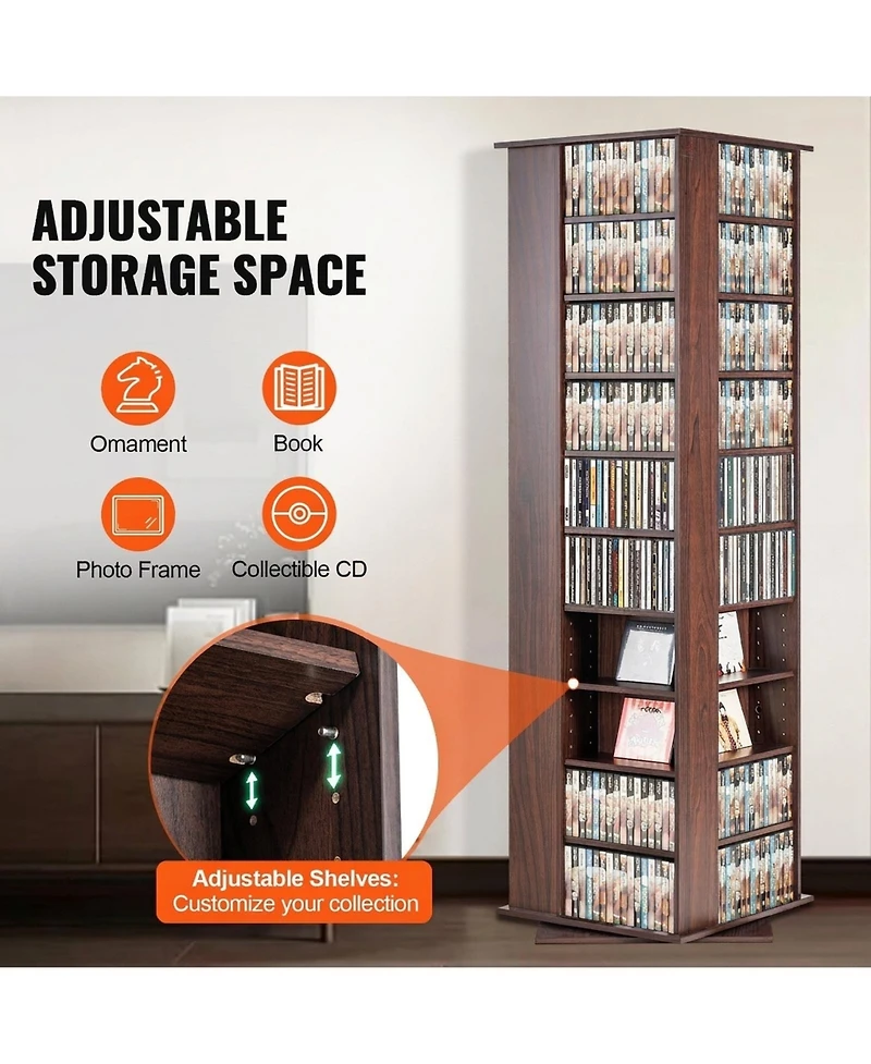 Sugift Media Storage Cabinet, Rotating Tower, Holds 1040 CDs, Espresso Finish