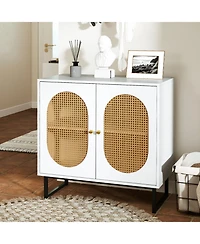 Sugift Rattan Buffet Storage Cabinet with Doors and Adjustable Shelf