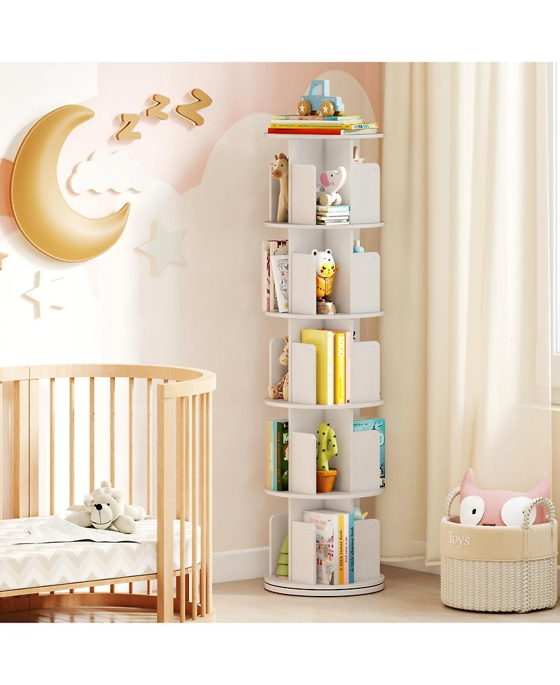 Sugift Five Tier Rotating Bookshelf with Dividers and Safety Baffles