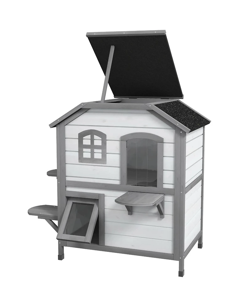 Zeus & Ruta Outdoor 2-Level Cat Shelter with Escape Hatch, Durable Roof and 4 Platforms