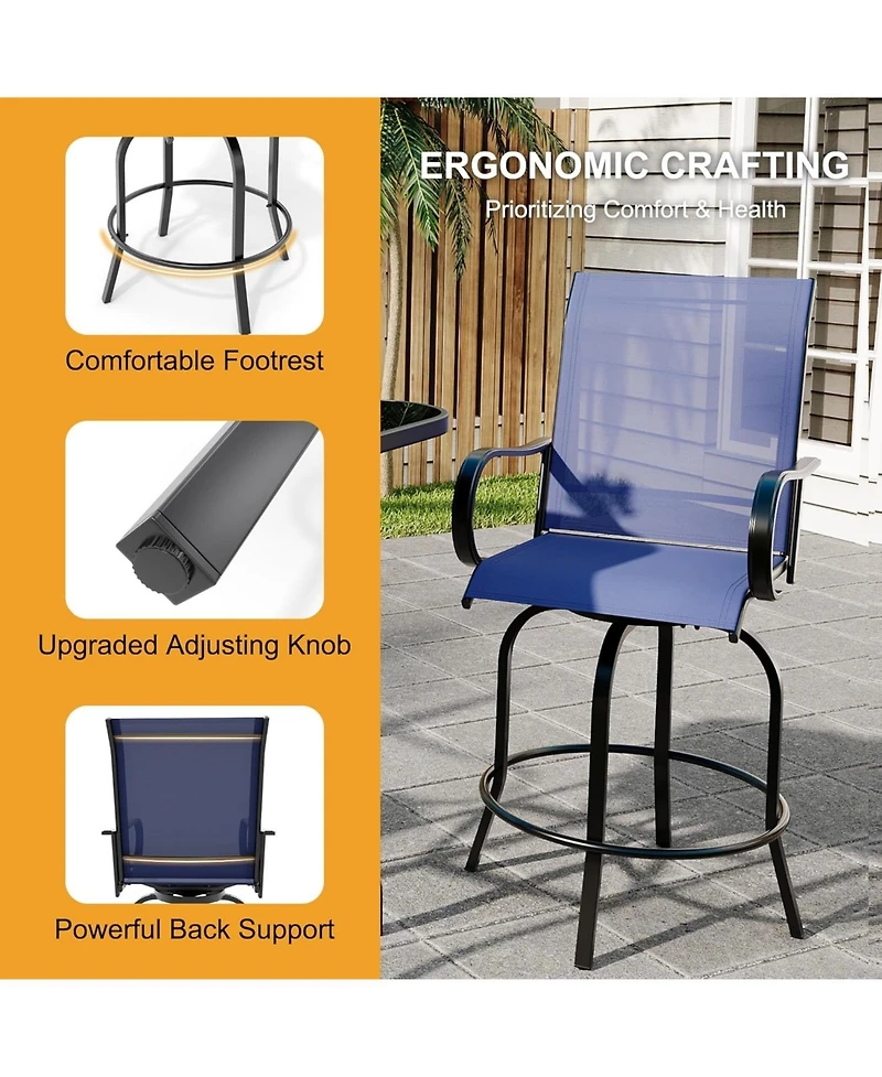 gaomon 2 Piece Outdoor Swivel Bar Chairs, Patio High Swivel Bar Stools, All Weather High Back and Armrest Patio Chairs, Outdoor Rotating BarChair