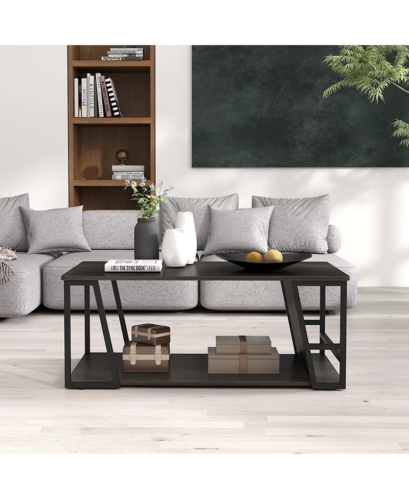 Slickblue Industrial Coffee Table 2 Tier with Storage Shelf Rectangle