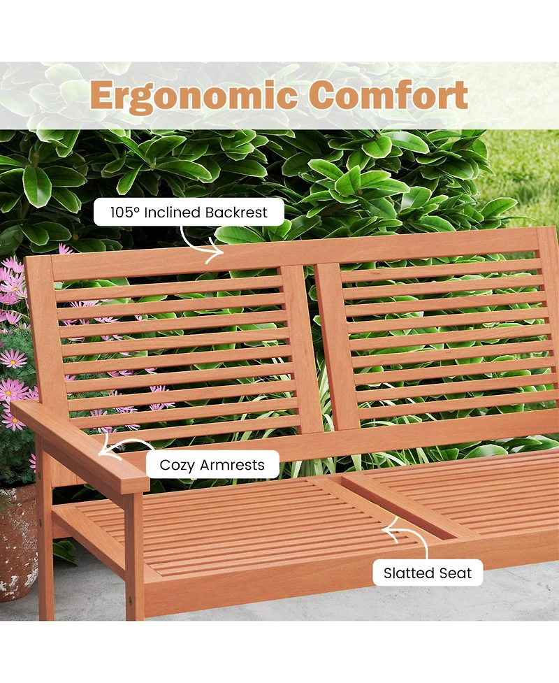 Sugift Outdoor Wooden Patio Bench for Two with Slatted Back and Seat