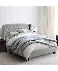 Boyel Living High Back Upholstered Bed Frame with Studded Detail Platform Bed with Solid Wood Frame Soft Fabric