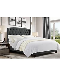 Boyel Living High Back Upholstered Bed Frame with Studded Detail Platform Solid Wood and Soft Fabric