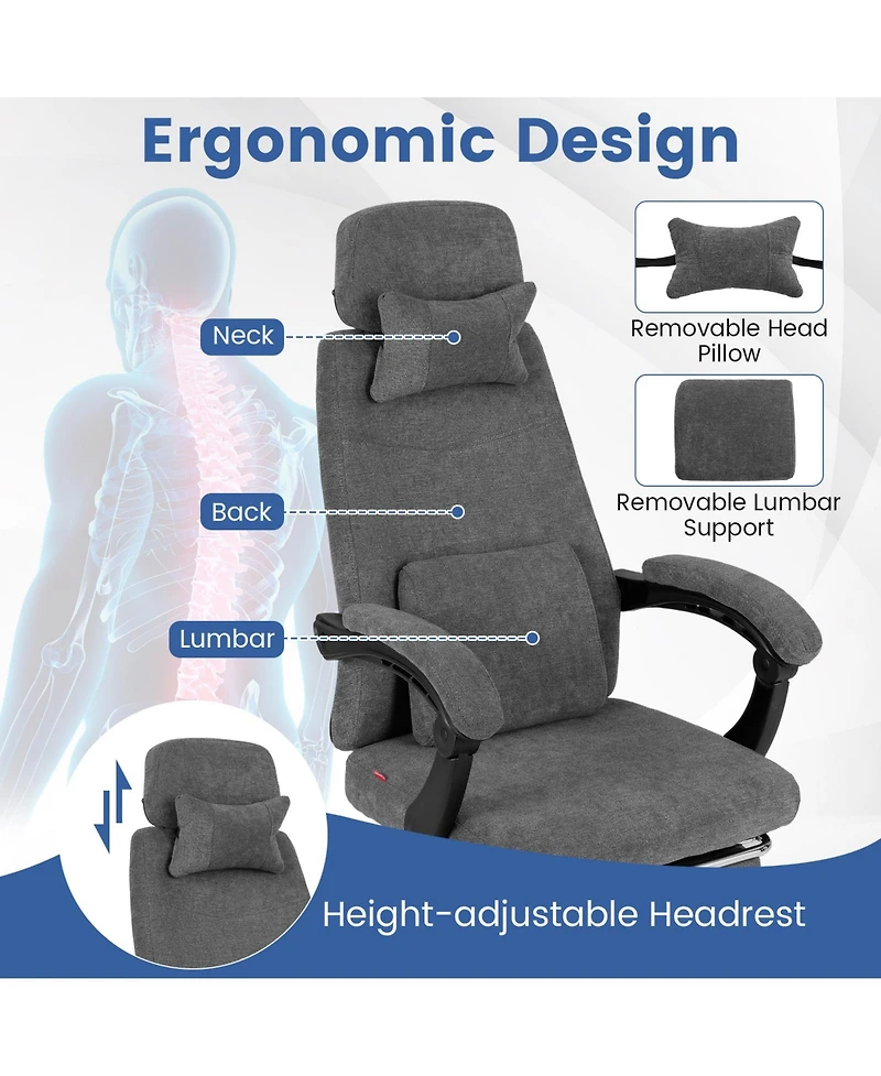 Slickblue Chenille Reclining Office Chair Upholstered Desk Chair