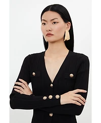 Karen Millen Women's Viscose Blend Rib Military Trim Cardigan