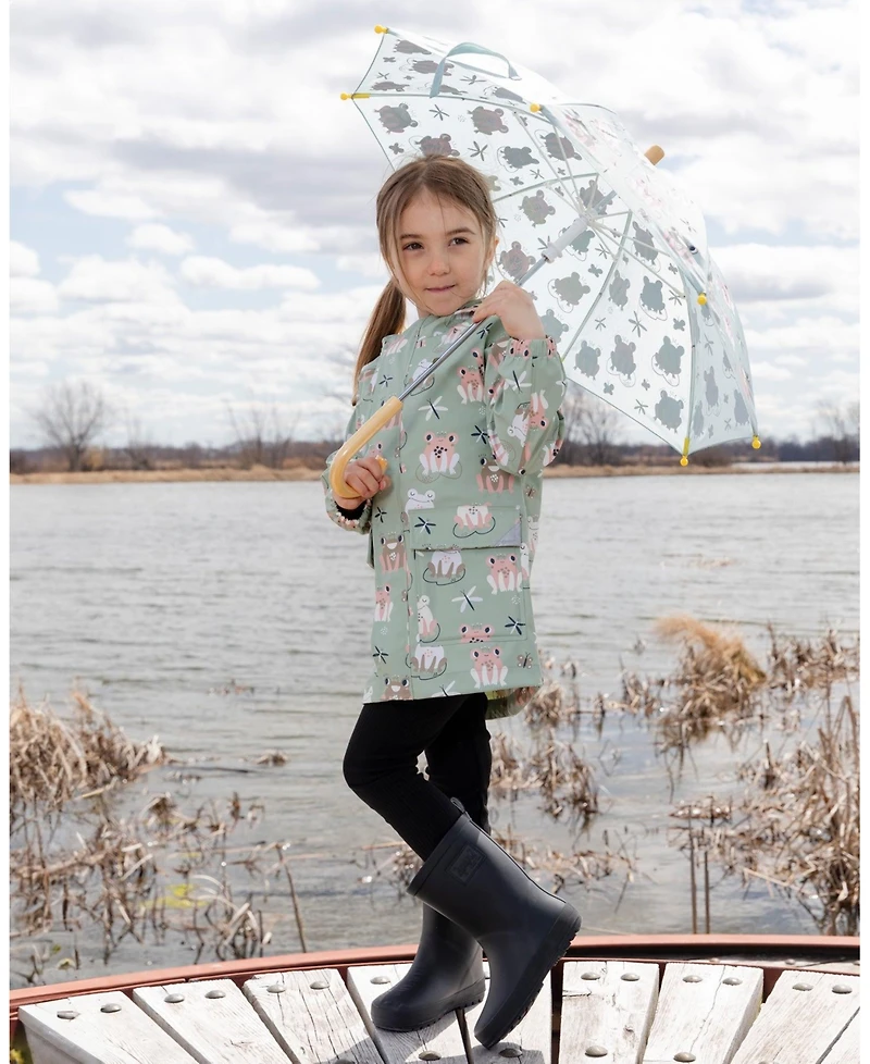 Deux par Deux Big Girls Rain Jacket in Polyurethane Frog Print