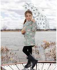 Deux par Deux Big Girls Rain Jacket in Polyurethane Frog Print
