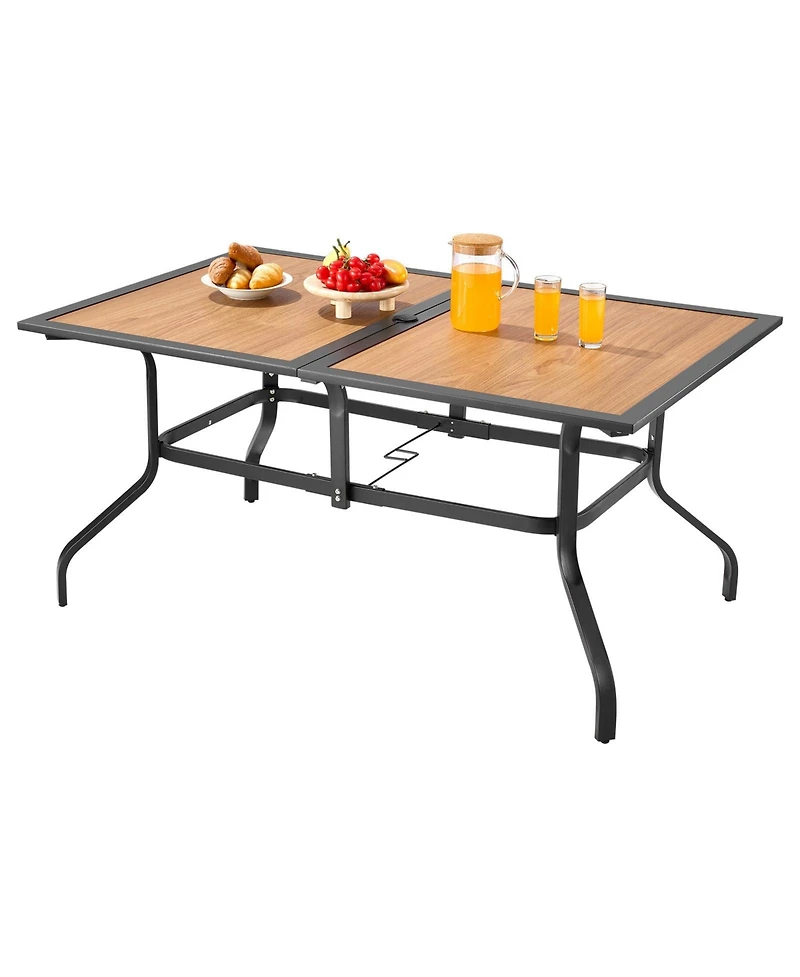Gouun Wood-Like Steel Slat Patio Dining Table with Umbrella Hole