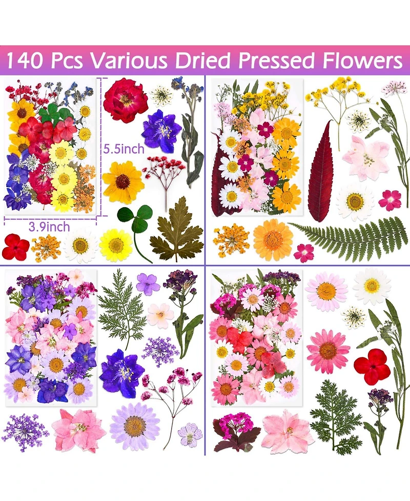 Gnuadz 140 Pcs Dried Pressed Flowers Leaves Bulk Herbs Kit Scrapbooking Diy Art Crafts Epoxy Molds Candle Soap Making Nails Decor