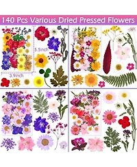 Gnuadz 140 Pcs Dried Pressed Flowers Leaves Bulk Herbs Kit Scrapbooking Diy Art Crafts Epoxy Molds Candle Soap Making Nails Decor