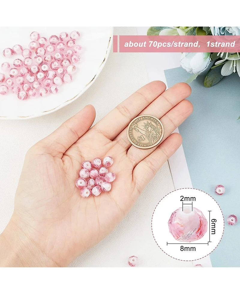 Gnuadz 70pcs 68mm Rose Lampwork Beads Foil Glass Flower Handmade Round Loose Rosary Craft Hole