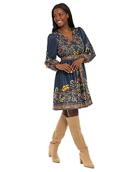 London Times Petite Printed V-Neck Mini Dress