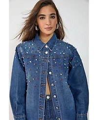 Nasty Gal Women's Denim Embellished Long Sleeve Shirt