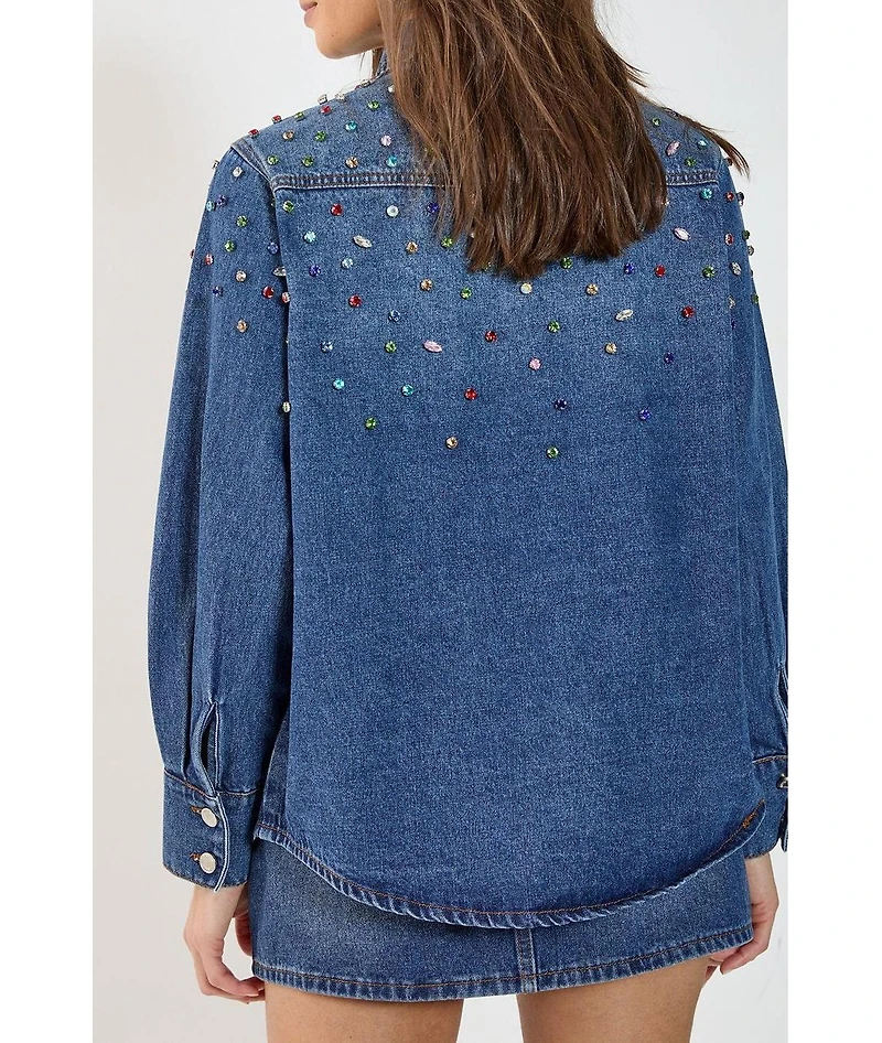 Nasty Gal Women's Denim Embellished Long Sleeve Shirt