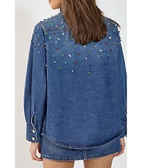 Nasty Gal Women's Denim Embellished Long Sleeve Shirt