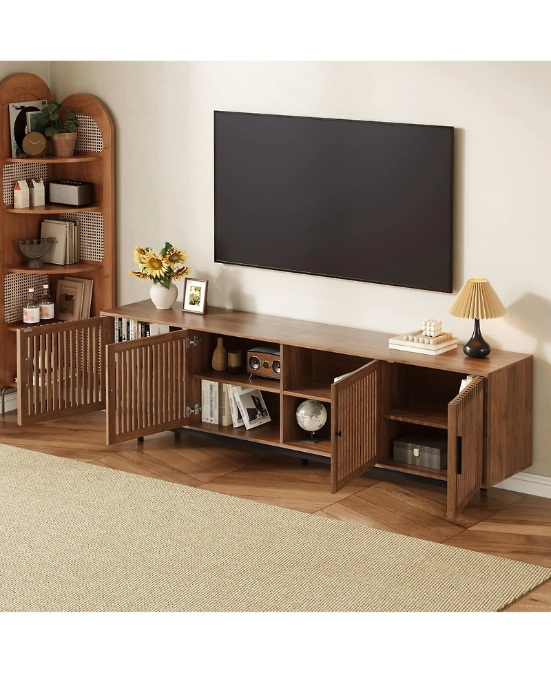 sumyeg 78 inch Modern Cabinet Tv Stand with Closed Storage & Cable Management, Soft-Closing Hinges, Solid Wood Legs