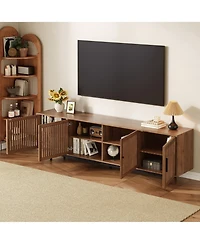 sumyeg 78 inch Modern Cabinet Tv Stand with Closed Storage & Cable Management, Soft-Closing Hinges, Solid Wood Legs