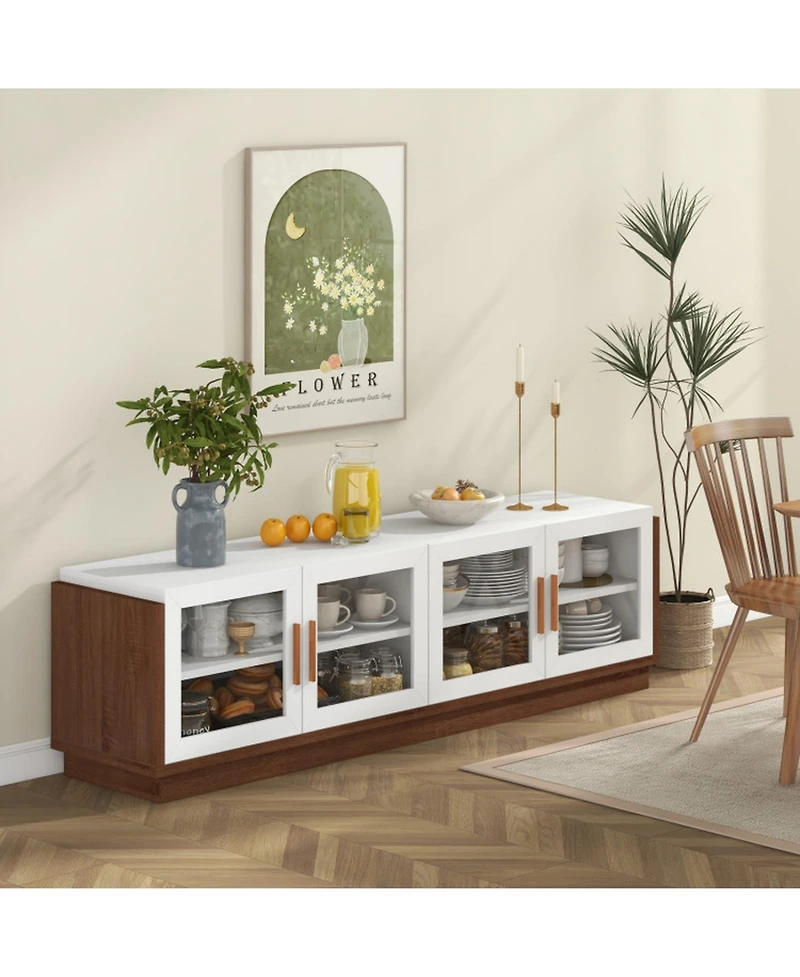 Gouun 70 in Tv Stand with 4 Tempered Glass Doors for TVs up to 75