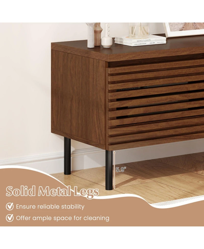 Gouun Mid-Century Fluted Tv Console with Hidden Compartments and Metal Legs