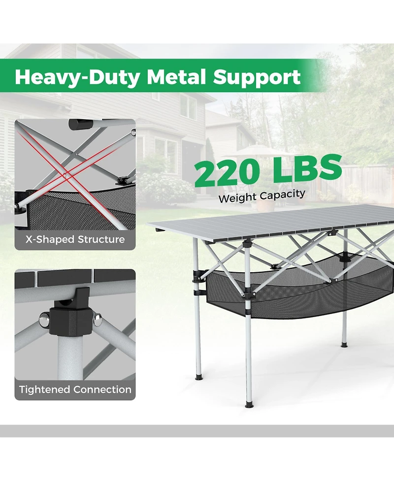 Gouun Portable Roll-Up Aluminum Camping Table with Mesh Basket