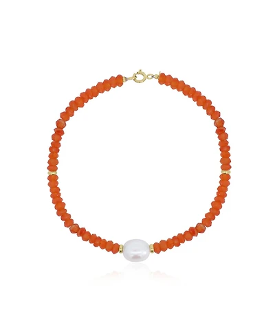 The Lovery Carnelian Bead Pearl Bracelet 14k Gold