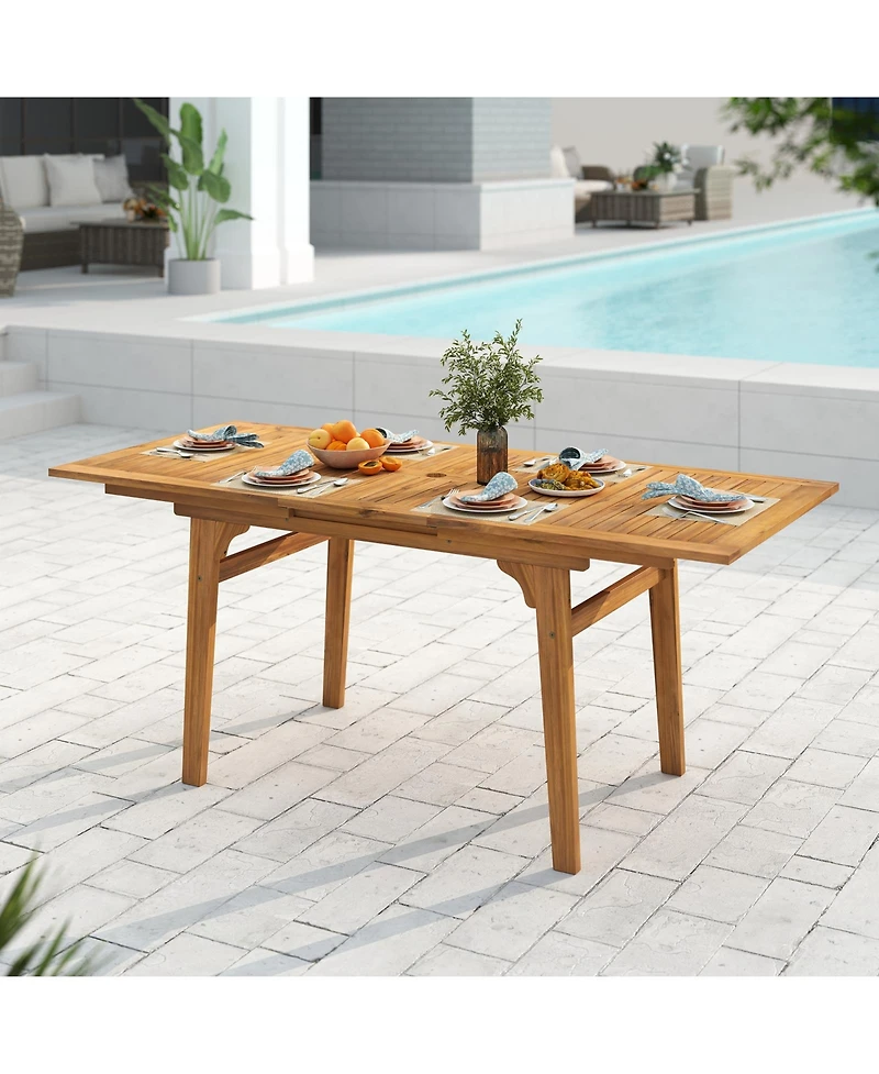 Gouun Expandable Acacia Wood Patio Dining Table for 6-8