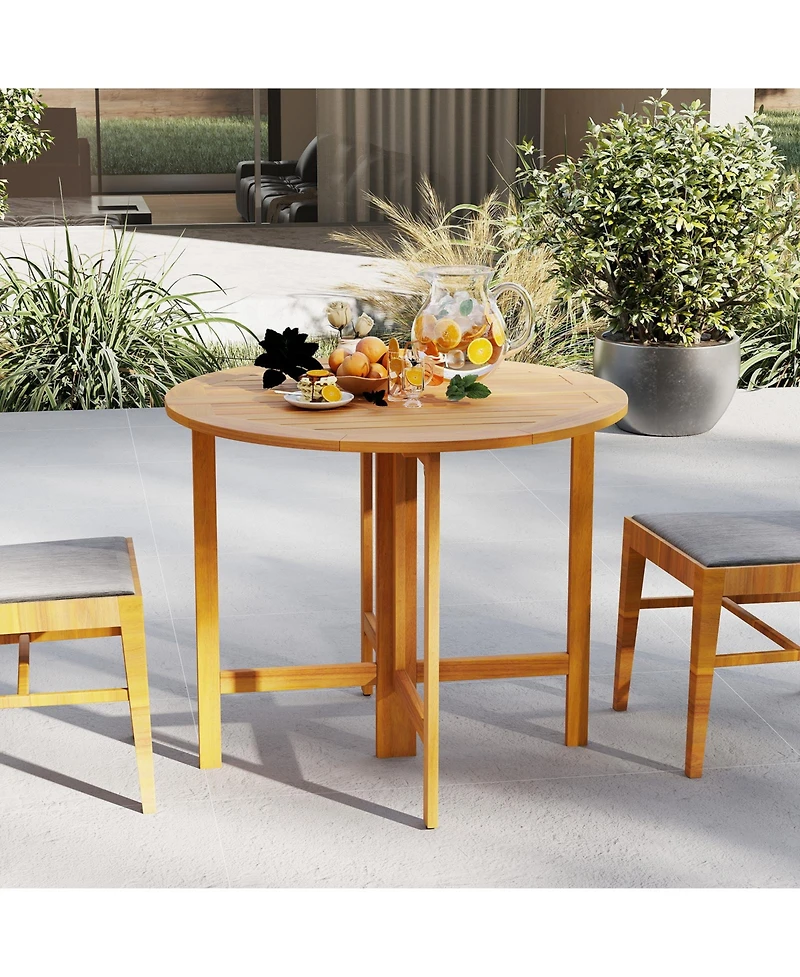 Gouun 36 in Round Folding Acacia Wood Patio Dining Table