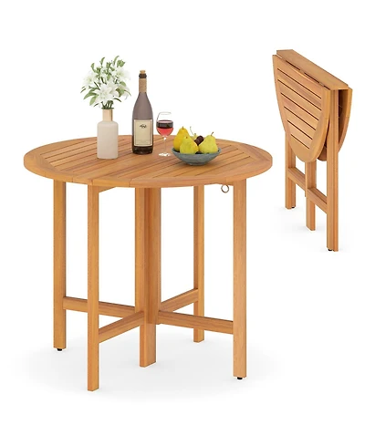 Gouun 36 in Round Folding Acacia Wood Patio Dining Table