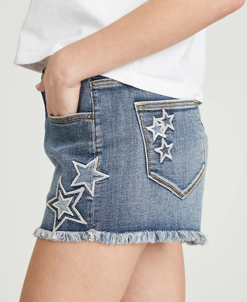 Driftwood Women's Goldie Patriotic Star Patchwork Mid-Rise Denim Shorts